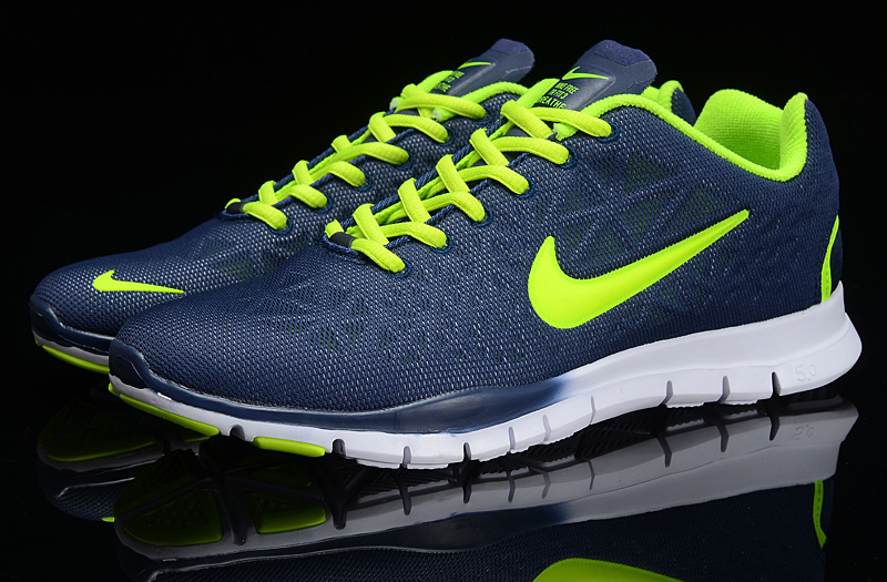 Hot Nike Free5.0 Men Shoes Greenyellow/Steelblue